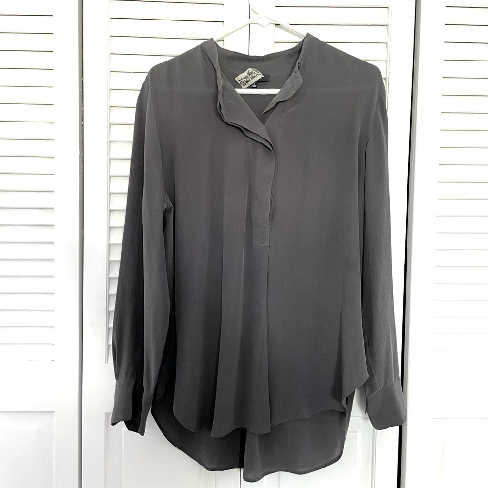 Madewell Dark Gray 100% Silk Long Sleeve Blouse